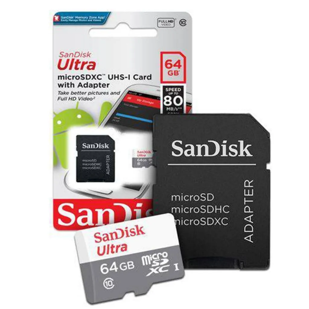 Cartão De Memória Microsd 64GB Sandisk Ultra Classe 10 100MB/s  C/Adaptador