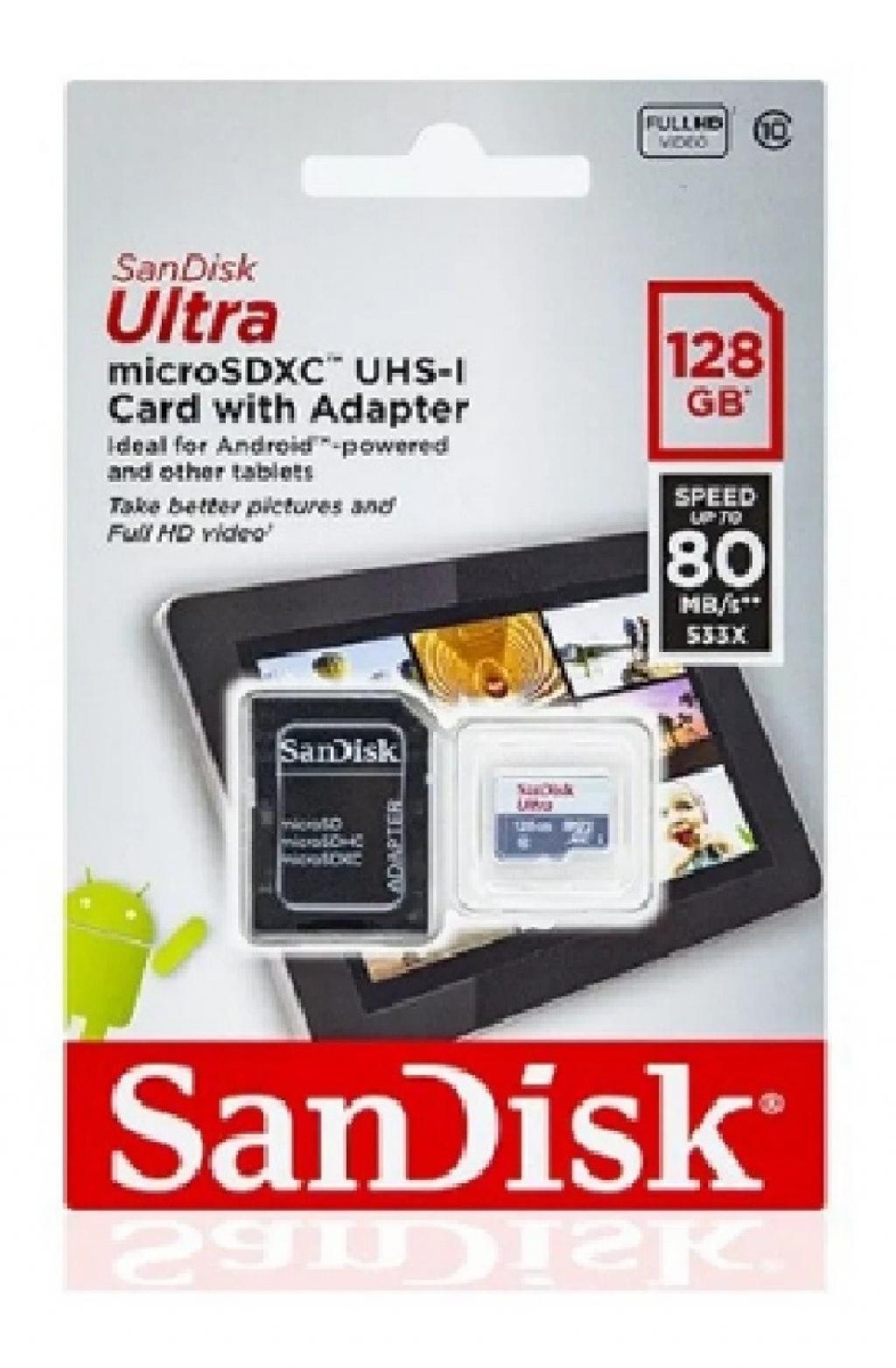 Cartão De Memóriaória Microsd 128GB Sandisk Ultra Classe 10 100MB/s