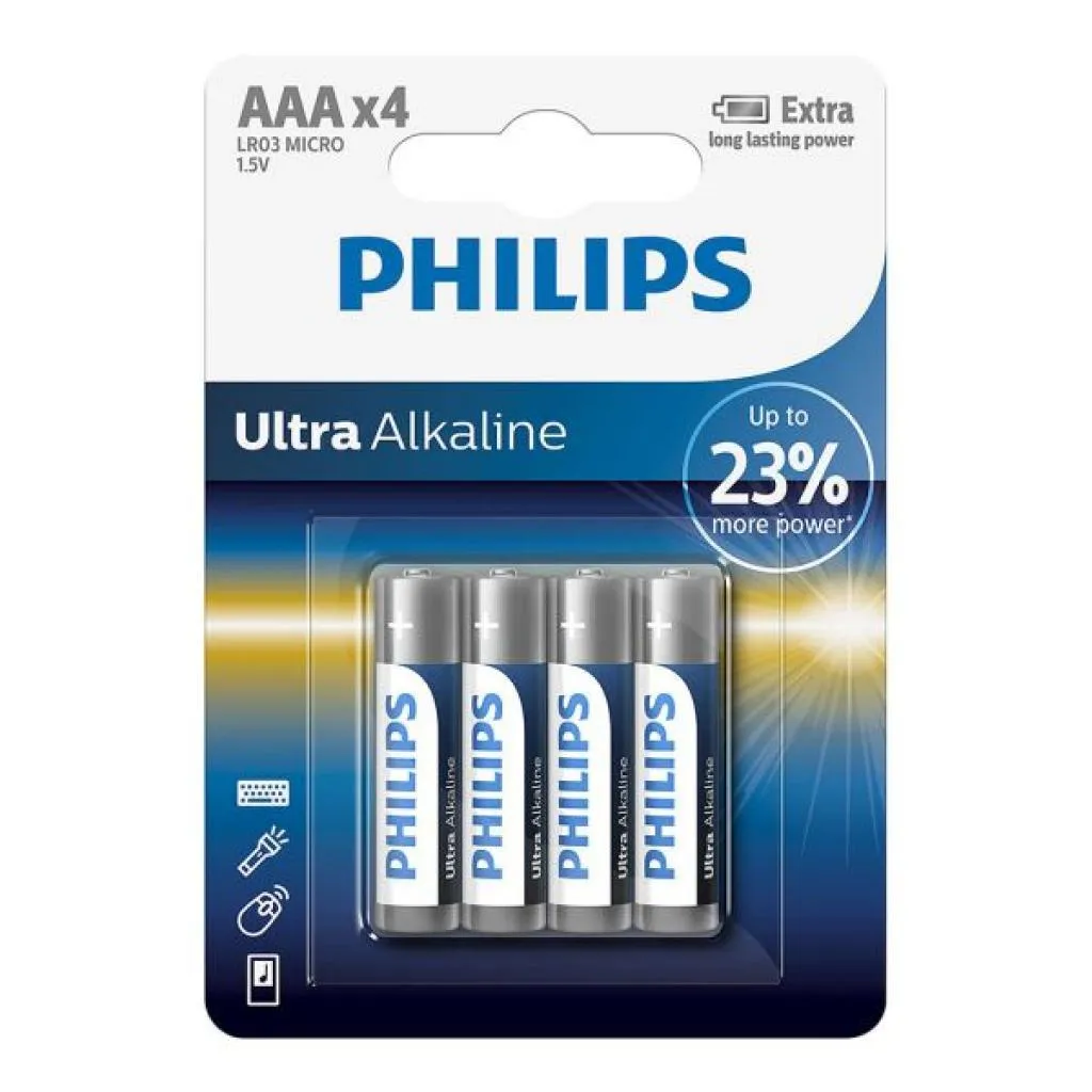 Pilha Philips Aaa Ultra Alcalina LR03-E4B Com 4 Unidades