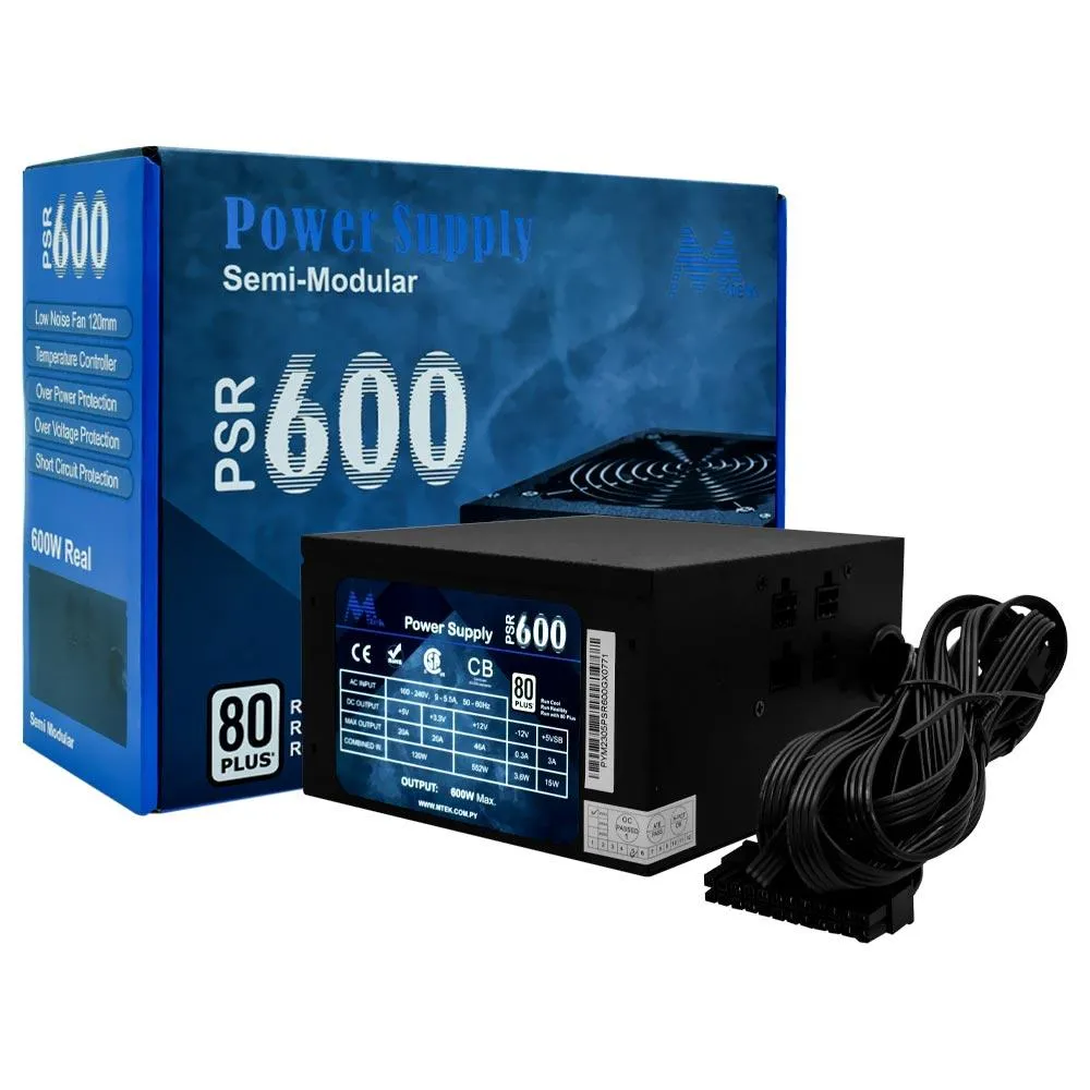 Fonte 600W Mtek PSR600 80 Plus