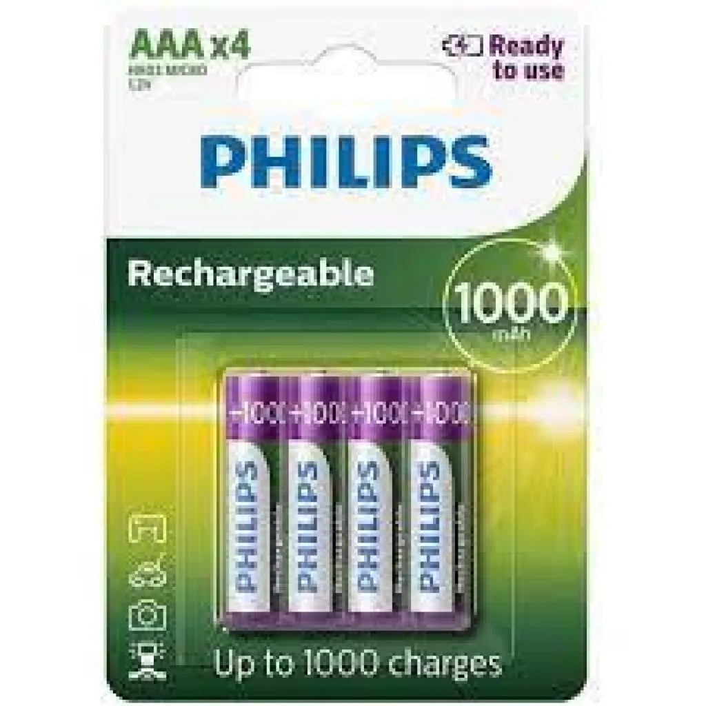 Pilha Recarregavel Philips Aaa 1000MAH com 4