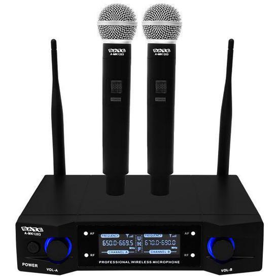 Microfone Sem Fio Satellite A-MK1203 Com 2 Microfones Preto