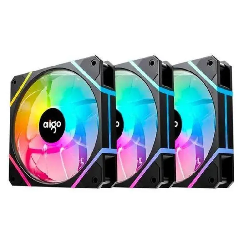 Cooler Para Gabinete Aigo AM12 Pro Argb Kit Com 3 Coolers Preto