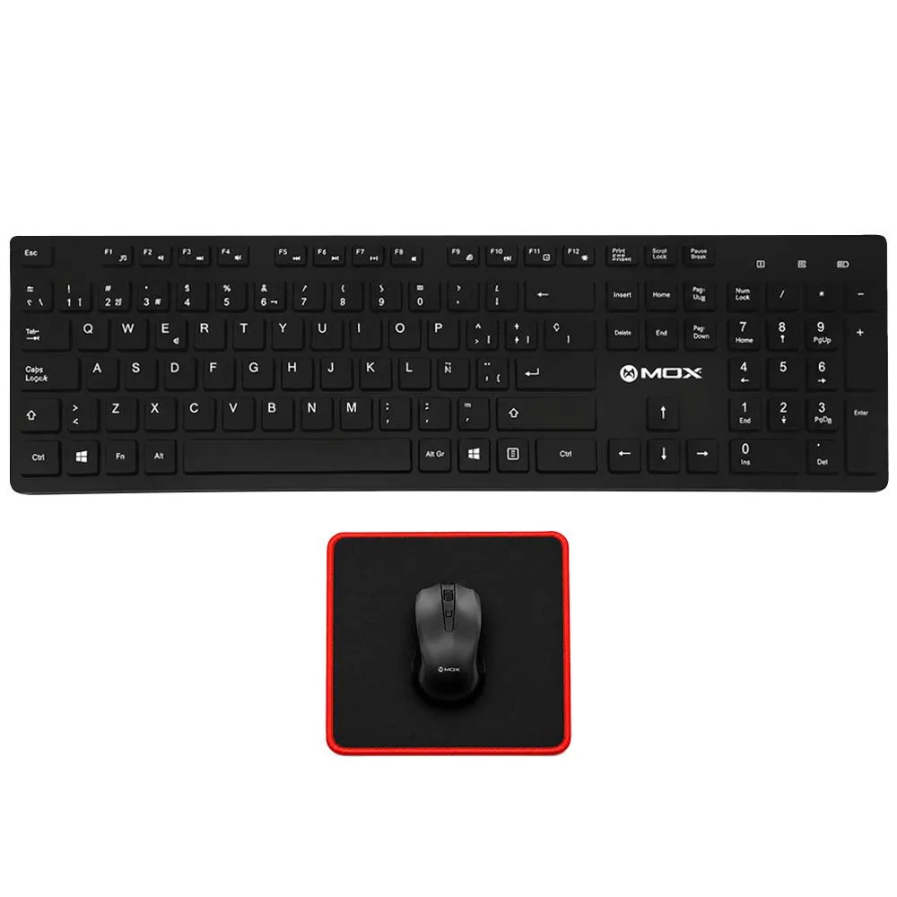 Kit Teclado MOX MO-K351 Wireless + Mouse + Mousepad / Espanhol - Preto