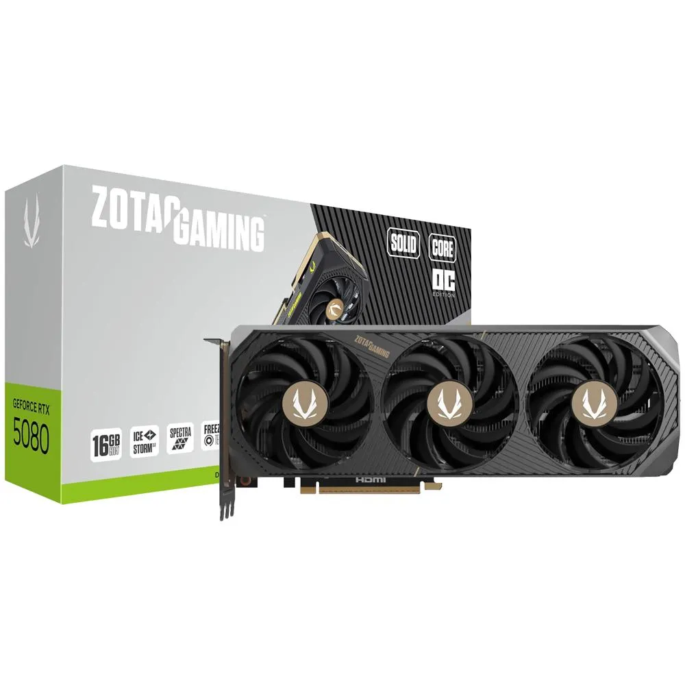 Placa de Vídeo Zotac Gaming Solid Core OC 16GB GeForce RTX5080 GDDR7 - ZT-B50800J2-10A