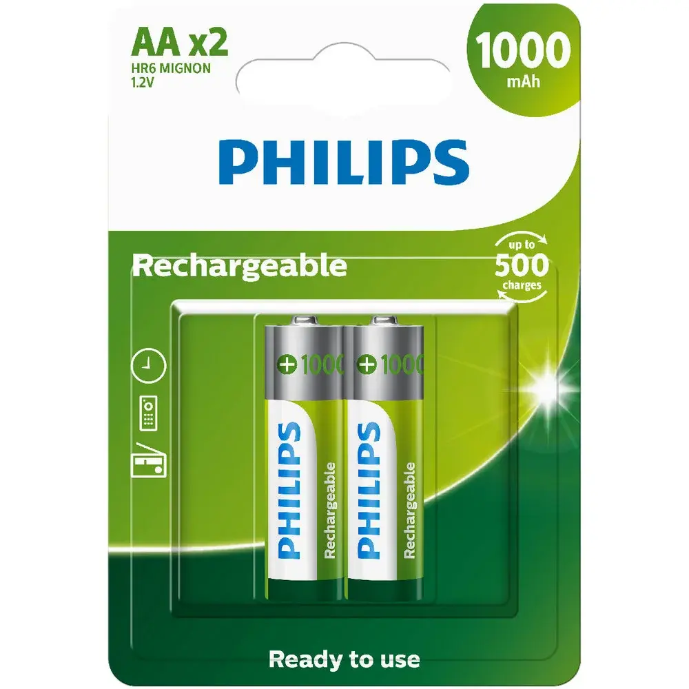 PILHA RECARREGAVEL PHILIPS AA  1000MAH C/2