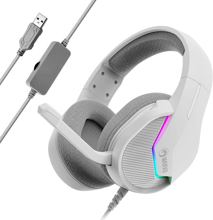 Headset Gamer Marvo Tactic 40 H8618-WHA RGB USB - Branco