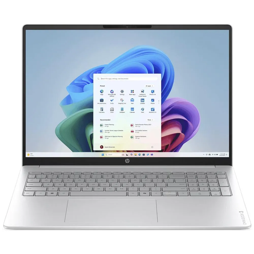 Notebook HP Omnibook 3 16-BY0015DX Ryzen 5 40 Touch 2K 16" 8GB/256GB Win11 Home Inglês - Prata