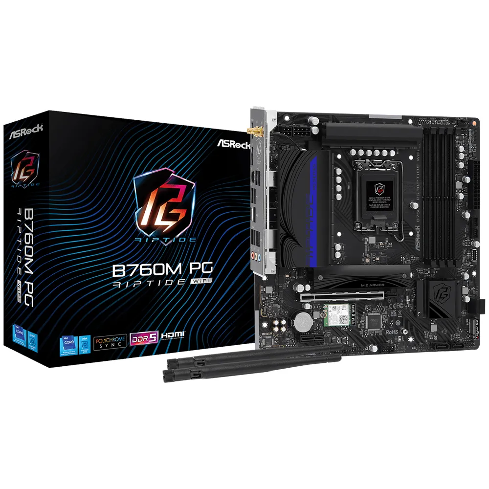 Placa Mãe ASRock B760M PG Riptide Wi-Fi Socket LGA 1700 / DDR5