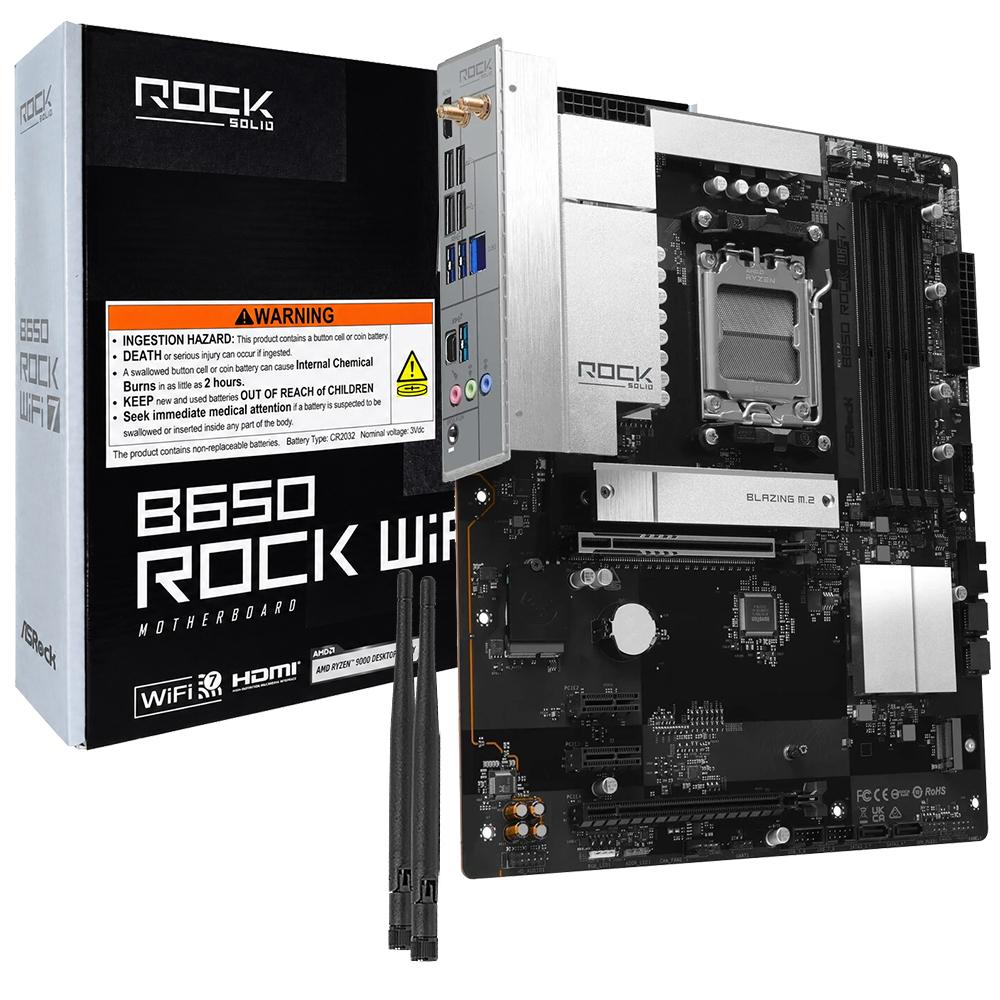 Placa-Mãe ASRock B650 Rock Wi-Fi 7 Socket AM5 / DDR5