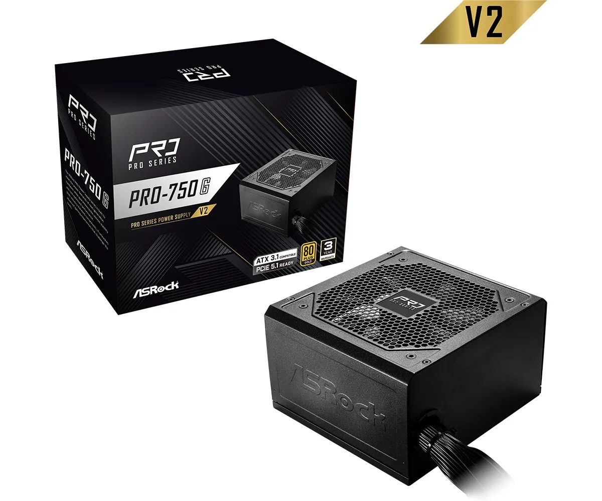 Fonte ASRock PRO-750G V2 750W 80 Plus Gold ATX 3.1 - 90-UXR075-GNUA2