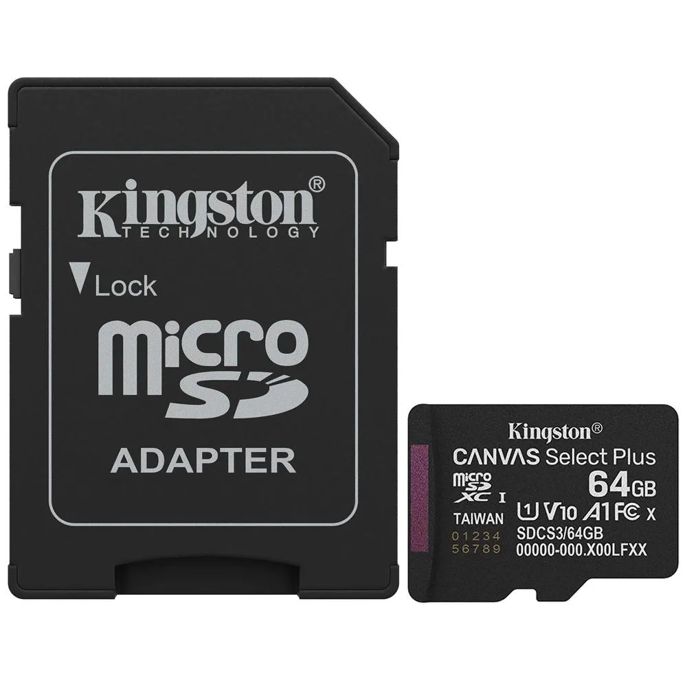 Cartão de Memória Micro SD Kingston Canvas Select Plus 64GB C10 U1 V10 A1 - SDXC/SDCS3/64GB