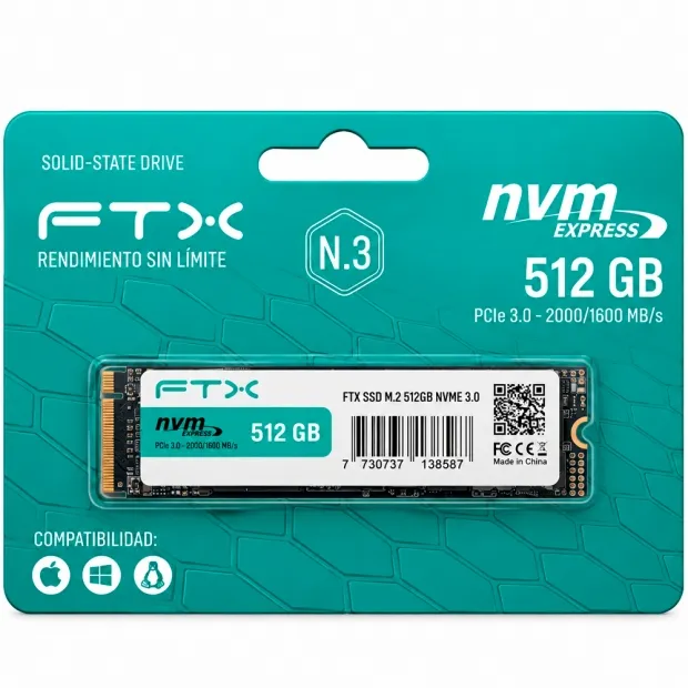 Anúncio: SSD FTX N3 512GB M.2 2280 NVMe PCIe 3.0 2000MB/s Leitura 1600MB/s Gravação – 138594