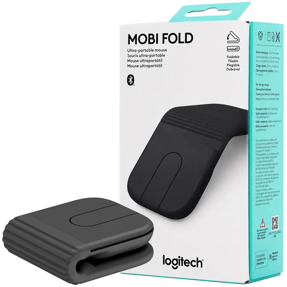 Mouse Logitech Mobi Fold Preto Sem Fio 910-007601