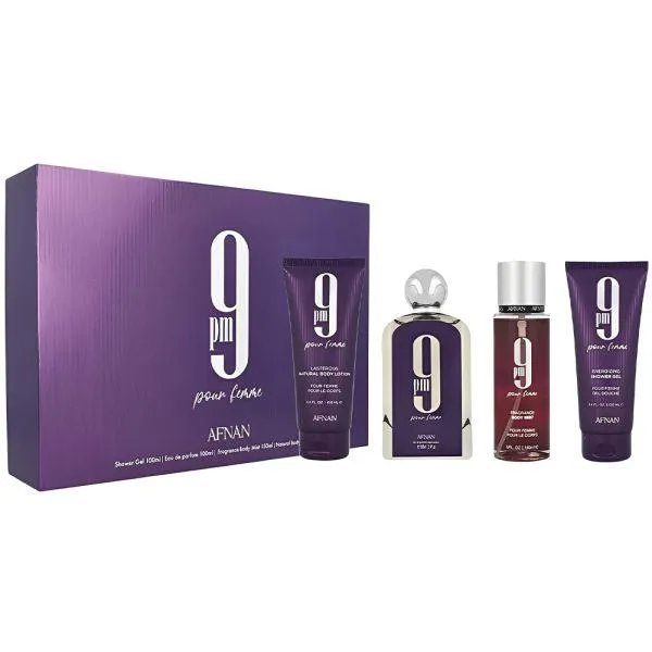 Kit Afnan 9AM Feminino 100 ML + Shower Gel + Body Splash + Loção