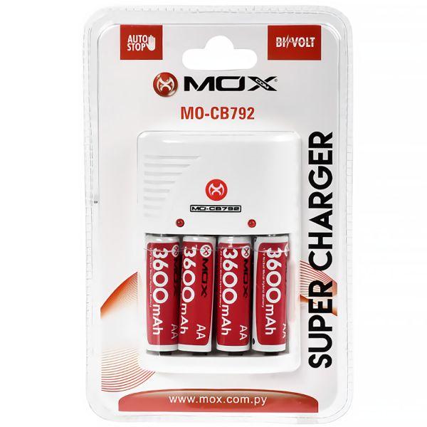 Carregador De Pilha Mox MO-CB792 C/4PILHAS 3600MAH