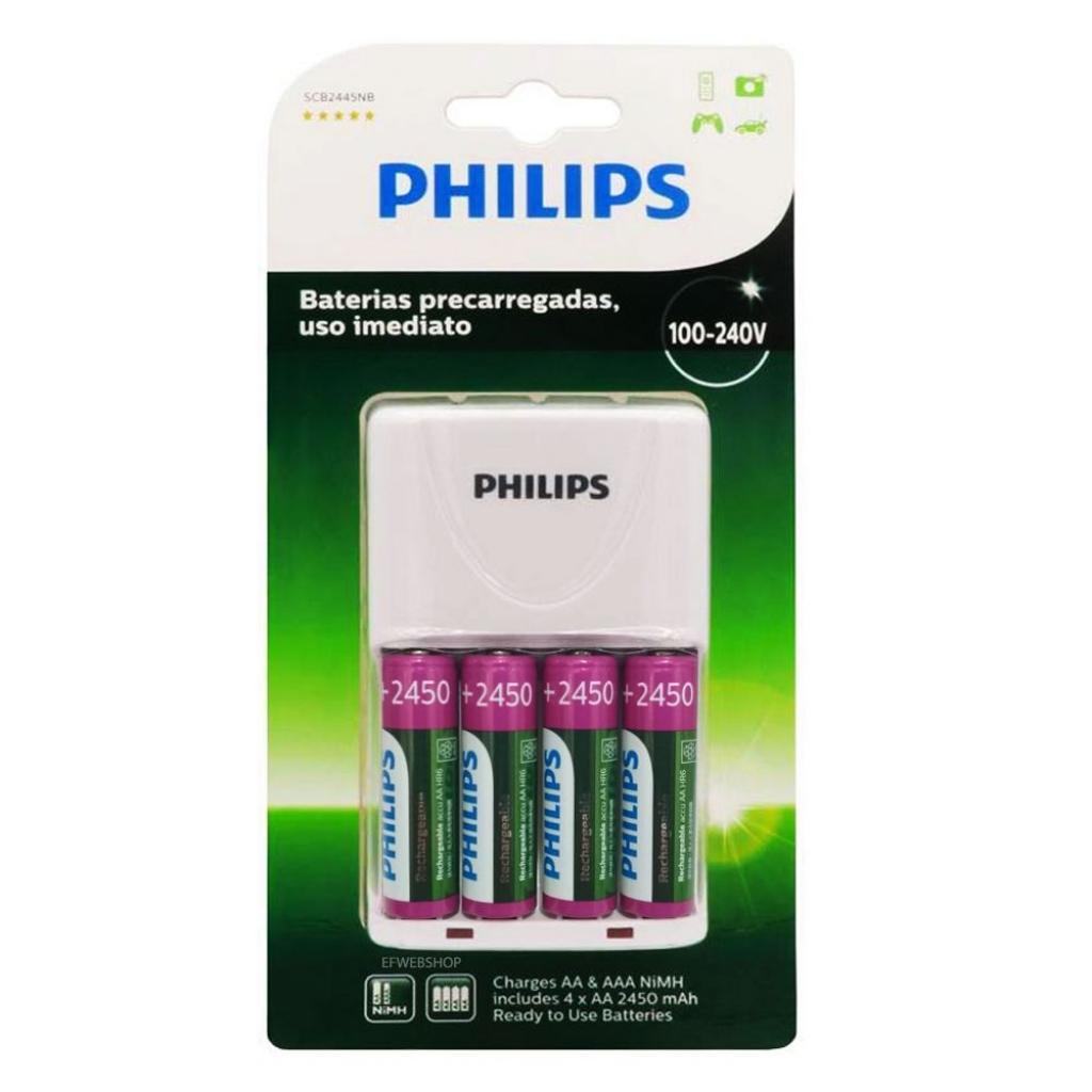 Carregador De Pilha Philips SCB2445NB/97 C/4Pilhas