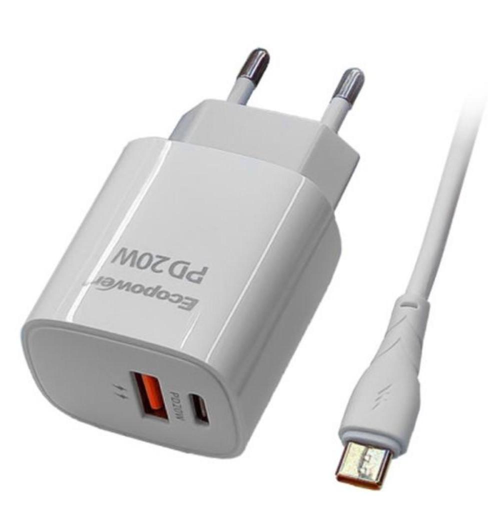 Carregador P/Cel Ecopower 20W EP-7022 USB-A+C + Cabo