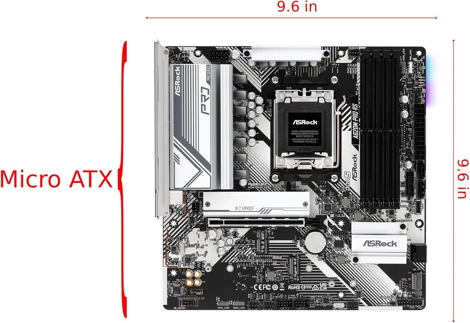 Placa Mae Amd (Am5) Asrock A620m Pro Rs Wifi Ddr5 Oem