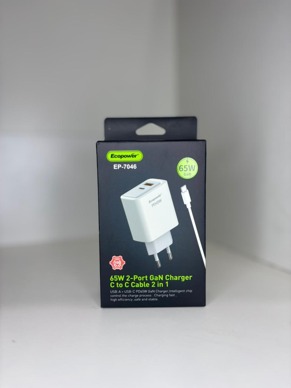 Carregador P/Cel Ecopower 65W EP-7046 USB-A+C + Cabo
