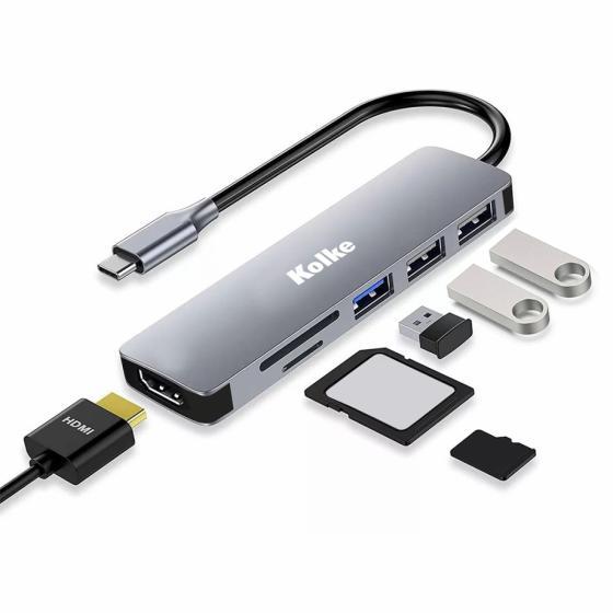 Adaptador USB-C HDMI USB 3.0 SD TF KOLKE KCH-680